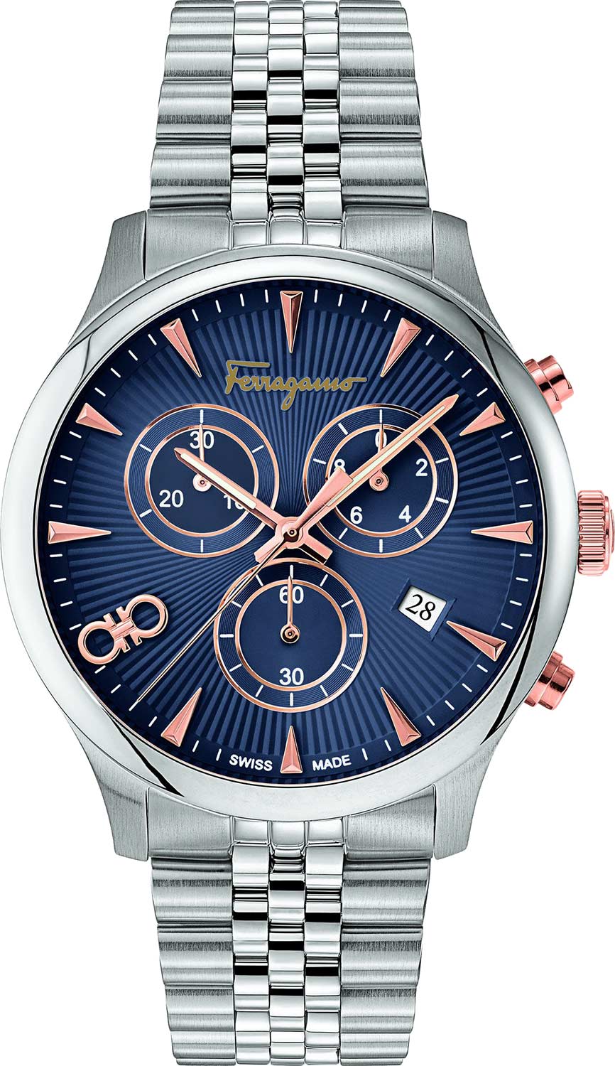 Salvatore Ferragamo Duo Chrono SFEZ00120, Blue Dial Steel Watch