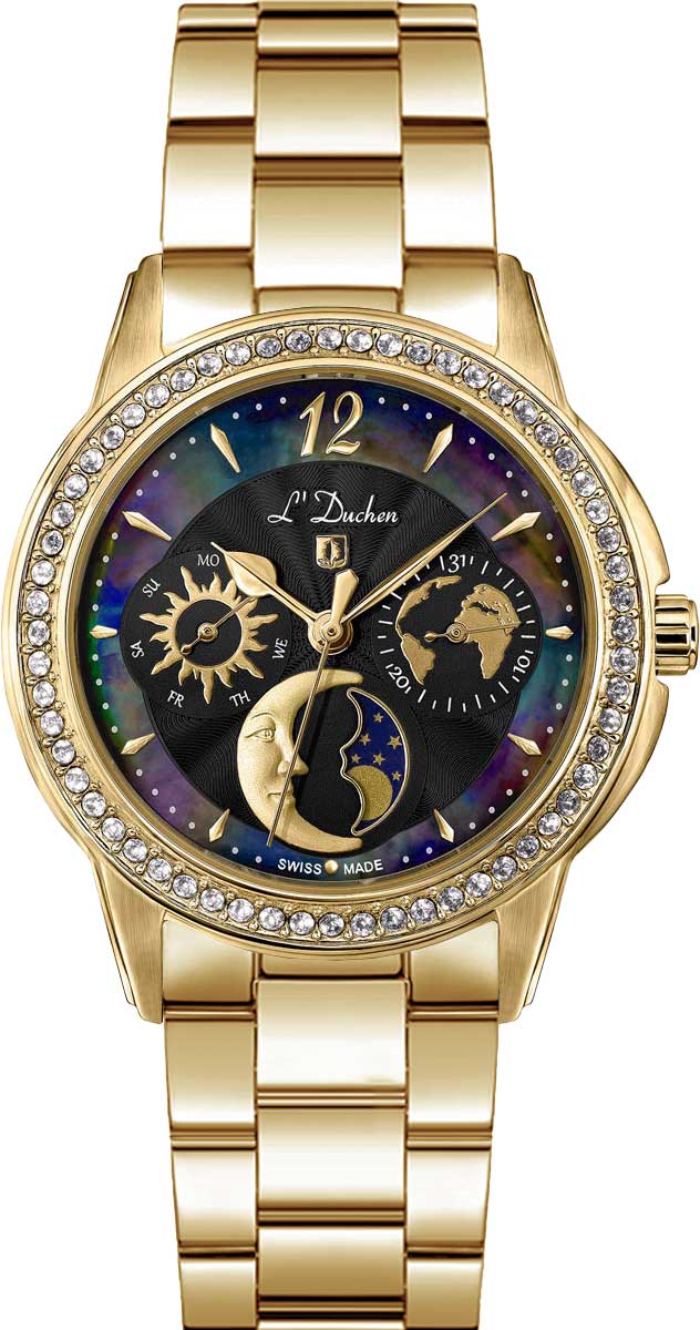 L Duchen D737.20.31, Steel PVD Quartz Watch with Crystals