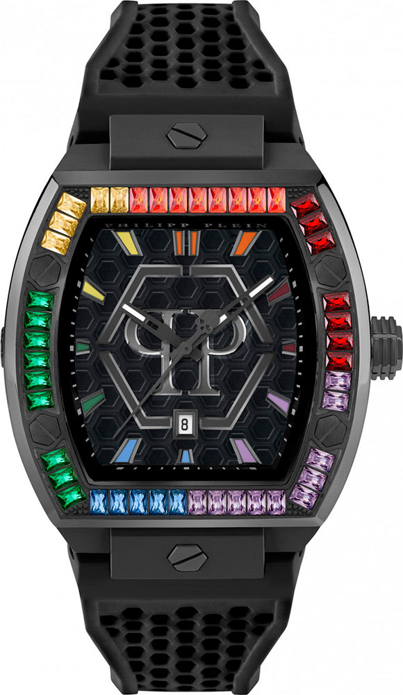 Philipp Plein The Hexagon Phantom PWPUA0324, cadran noir, bracelet silicone