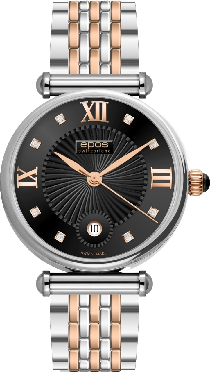 Epos Ladies Quartz 8000.700.34.95.47, black dial, steel bracelet