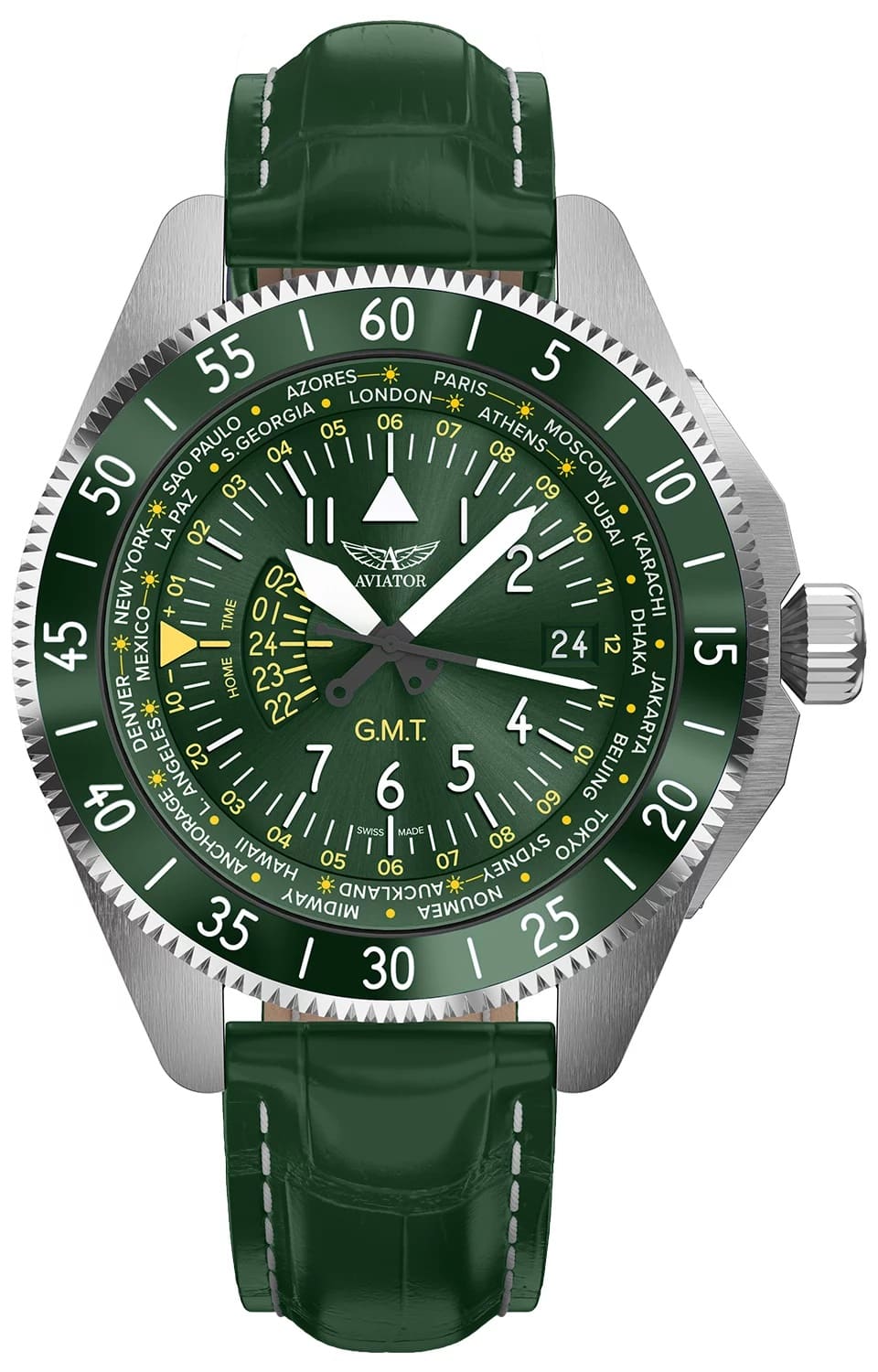 Aviator Airacobra V.1.37.0.309.4 GMT Quartz Green Dial