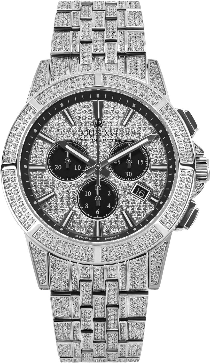 Louis XVI Majeste Iced-Out-1122 Chronograph, Silver Dial