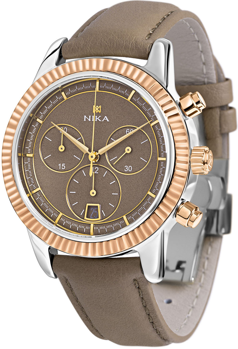 NIKA Chronograaf 1326.0.19.45A, Zilver met Bruine Wijzerplaat